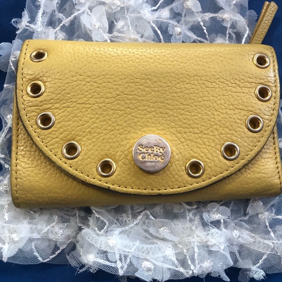 C by Chloe Accessories - See By Chloe Yellow Leather Wallet with Eyelet Detail Sticker Intact EUC